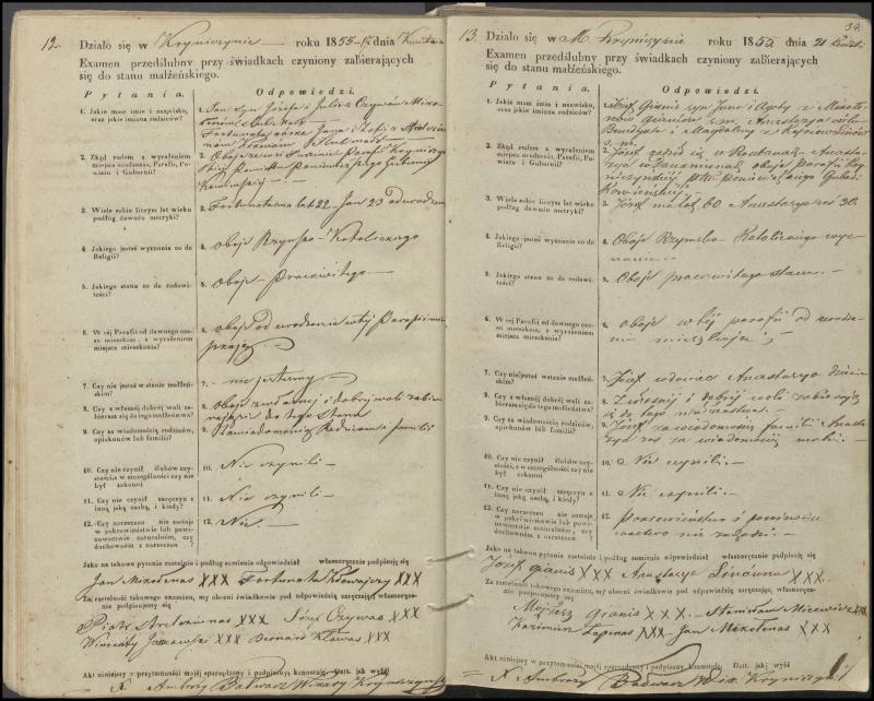 Krinčino Romos katalikų parapijos bažnyčios 1853–1862 metų priešjungtuvinės apklausos knyga