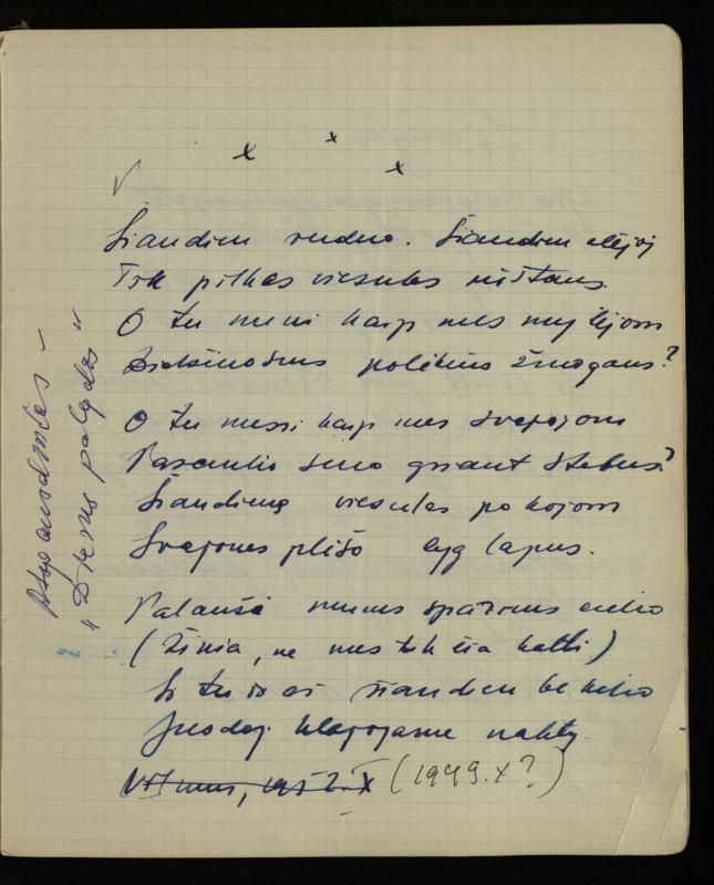 Žurnalisto, literato, vertėjo Kazimiero Pūro kūrybos V sąsiuvinis. Eilėraščiai, 1951–1952 m.