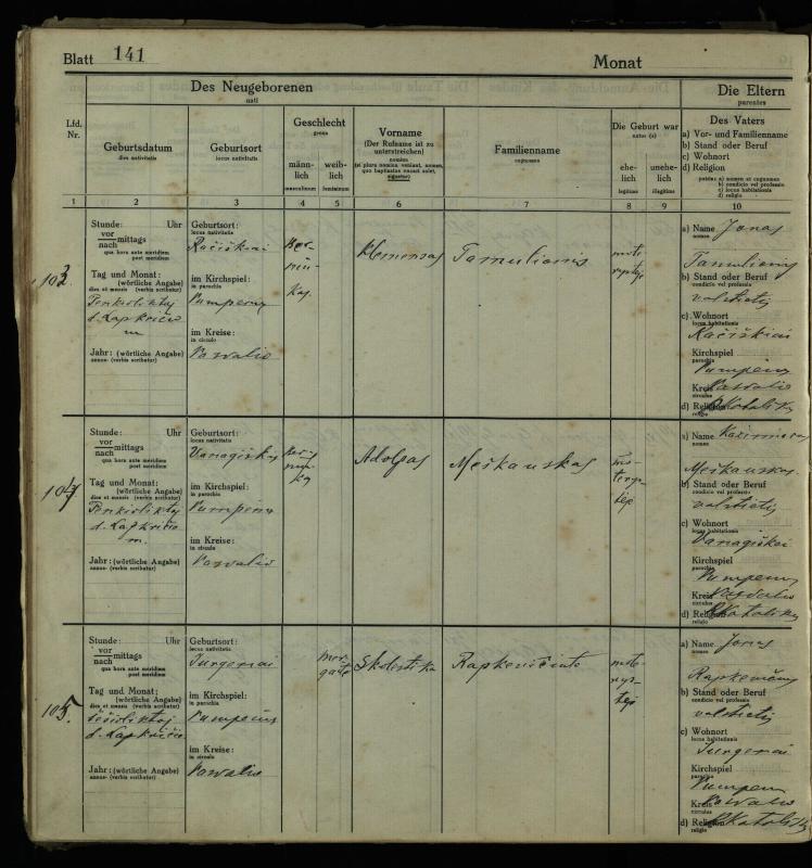 Pumpėnų Romos katalikų parapijos bažnyčios 1916–1921 metų krikšto metrikų knyga