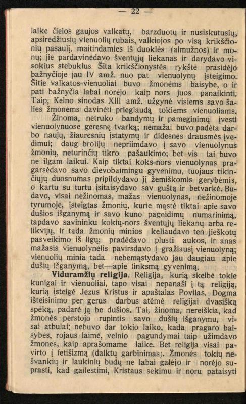 Viduramžių bažnyčios vaizdas / (historiškas piešinėlis Li); sutrumpino ir sulietuvino kun. Jonas Šepetys. – [S.l.]: [s.n.], 1912 (Vilnius: M. Kuktos sp.). – 31 p.