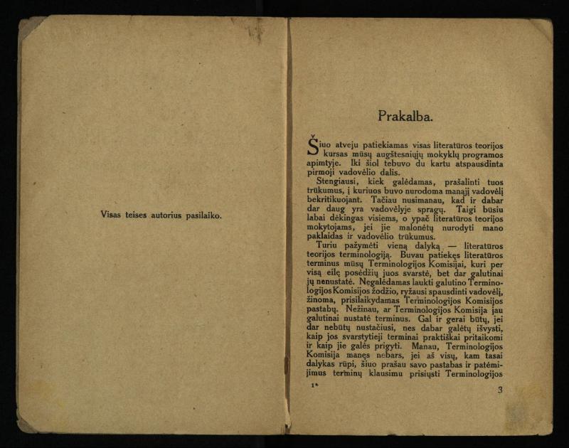 Literatūros teorija : vadovėlis aukštesniosioms mokykloms / K. Bizauskas. – 3 -ias leid. – Kaunas, 1922. – 199 p.