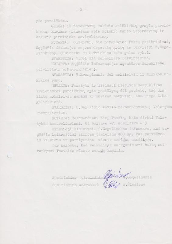 Lietuvos Sajūdžio Pasvalio rajono Tarybos susirinkimo, įvykusio 1991 m. spalio 10 d., PROTOKOLAS Nr. 24
