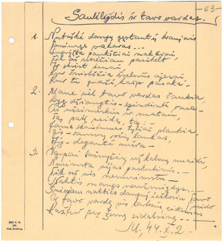 Rašytojo, savaitraščio „Tėviškės Žiburiai“ redaktoriaus Česlovo Senkevičiaus eilėraščiai. 1944–1946 m.