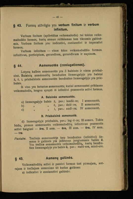 Lotynų kalbos etimologija ir pirmieji sintaksės dalykai: vidurinėms mokykloms vadovėlis (3-sios ir 4-sios kl. kursas) / K. Kliuksinas. – Kaunas: kooperacijos sąjungos „Spaudos fondo“ leidinys, 1932. – 131, [4] p.
