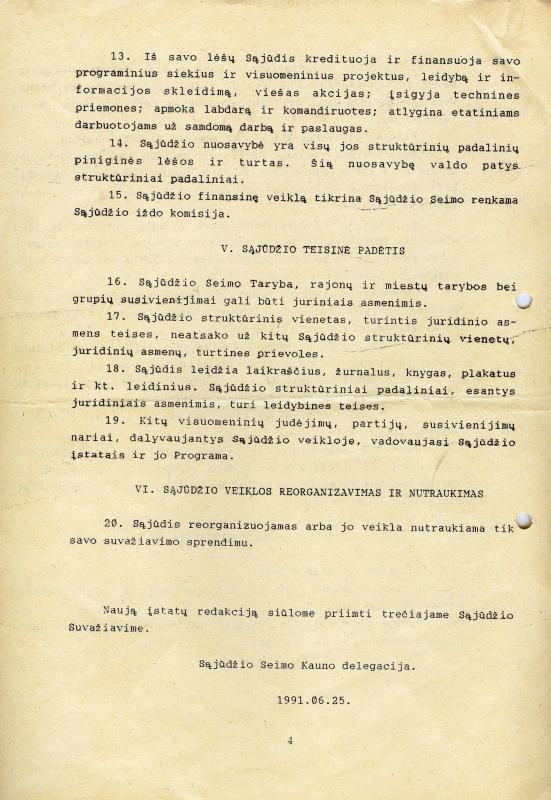 Lietuvos Sąjūdžio įstatai. Kauno variantas