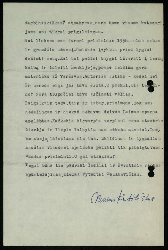 Žurnalisto Vytauto Kazakevičiaus ir rašytojų Mariaus Katiliškio, Zinaidos Nagytės-Katiliškienės korespondencija. 1966–1984 m.