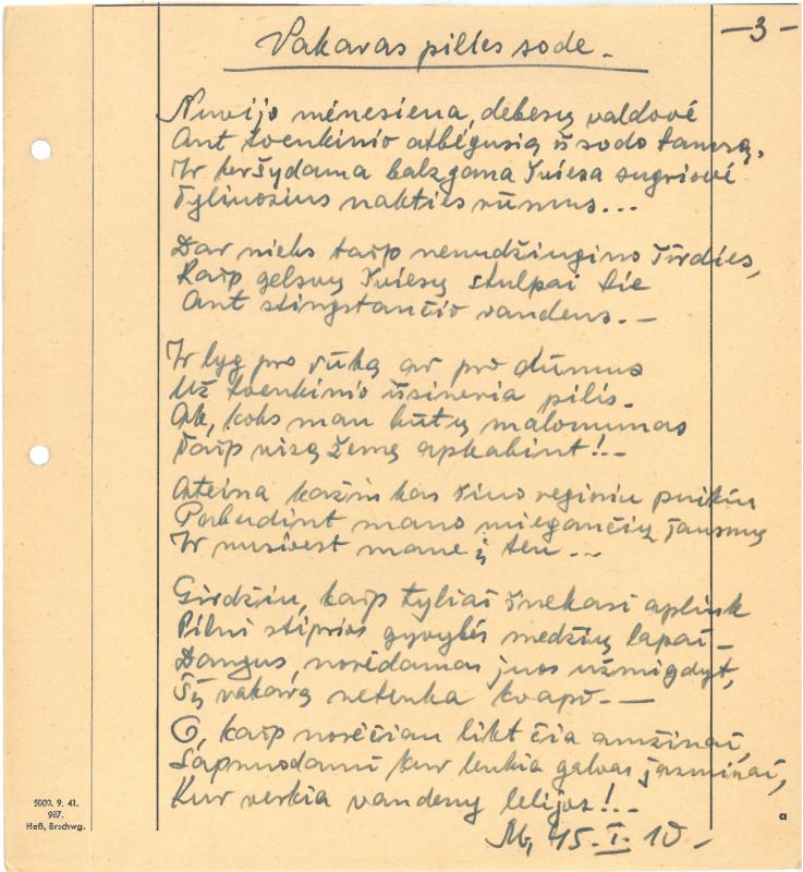 Rašytojo, savaitraščio „Tėviškės Žiburiai“ redaktoriaus Česlovo Senkevičiaus eilėraščiai. 1944–1946 m.