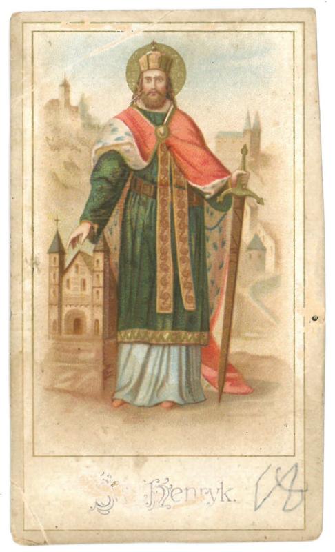 Religinis paveikslėlis. „Sw. Henryk“. Kitoje paveikslėlio pusėje – malda