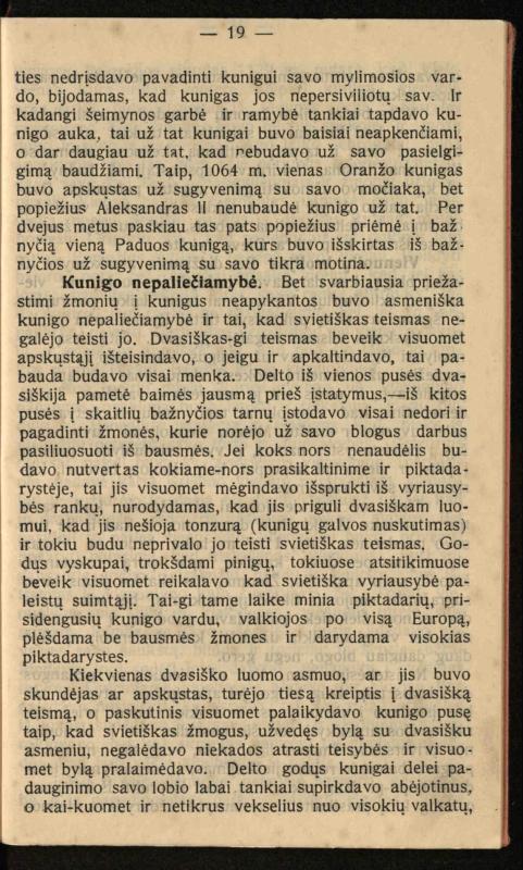 Viduramžių bažnyčios vaizdas / (historiškas piešinėlis Li); sutrumpino ir sulietuvino kun. Jonas Šepetys. – [S.l.]: [s.n.], 1912 (Vilnius: M. Kuktos sp.). – 31 p.