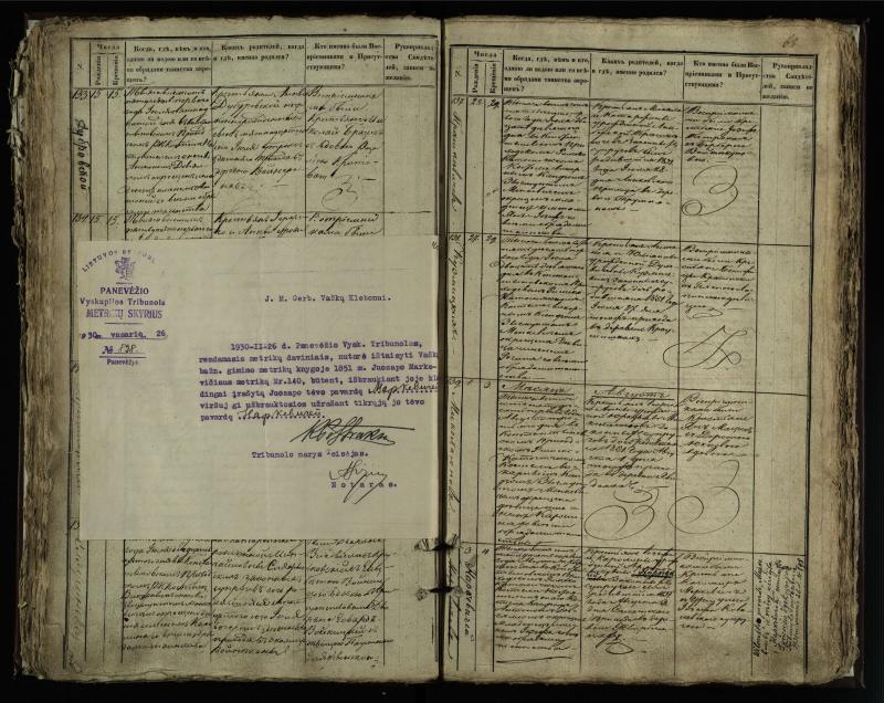 Vaškų (Konstantinavo) Romos katalikų parapijos bažnyčios 1849–1855 krikšto metrikų knyga