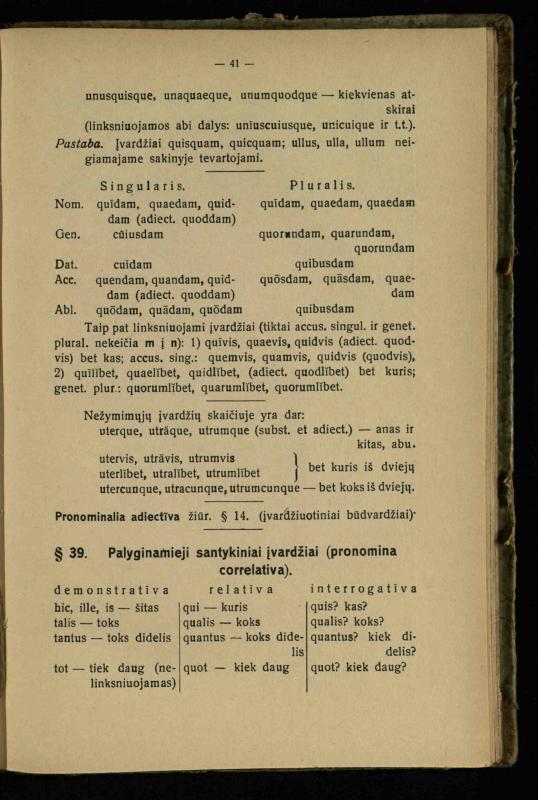 Lotynų kalbos etimologija ir pirmieji sintaksės dalykai: vidurinėms mokykloms vadovėlis (3-sios ir 4-sios kl. kursas) / K. Kliuksinas. – Kaunas: kooperacijos sąjungos „Spaudos fondo“ leidinys, 1932. – 131, [4] p.