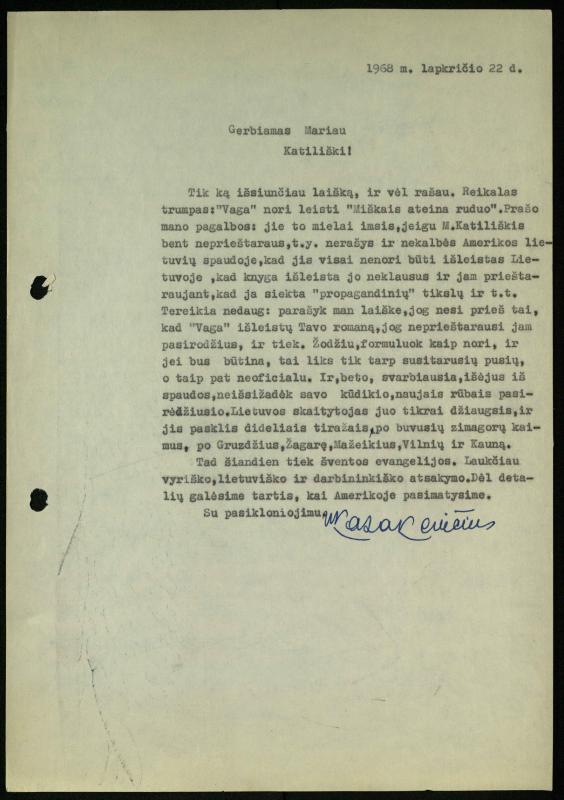 Žurnalisto Vytauto Kazakevičiaus ir rašytojų Mariaus Katiliškio, Zinaidos Nagytės-Katiliškienės korespondencija. 1966–1984 m.