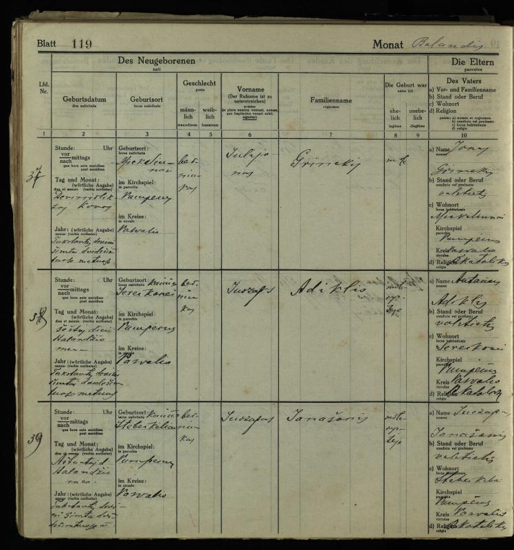 Pumpėnų Romos katalikų parapijos bažnyčios 1916–1921 metų krikšto metrikų knyga