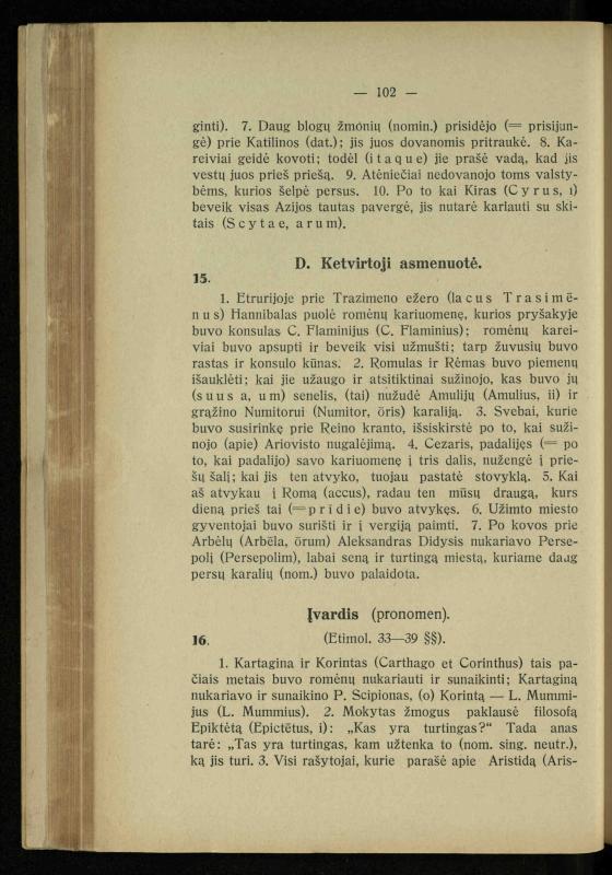 Lotynų kalbos chrestomatija: vidurinėms mokykloms vadovėlis (3-sios ir 4-sios klasės kursas) / K. Kliuksinas. – [Kaunas]: Koper. s-ga „Spaudos fondas“, 1932. – 191 p.