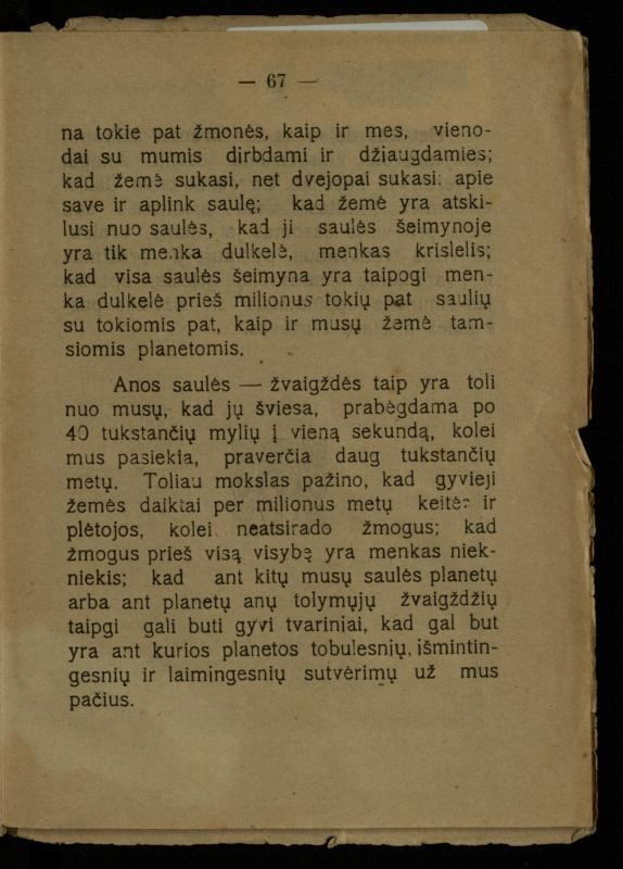 Žemė ir žmogus / med. d-ras P. Avižonis. – Antra pataisyta laida. – Voronežas: Lietuvos reikalų komisariato Kultūros ir švietimo skyrius, 1918. – 68 p.