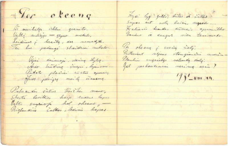 Albino Vaitkaus (Mariaus Katiliškio) eilėraščių sąsiuvinis „Mano žodžiai“. II dal. 1931 m.