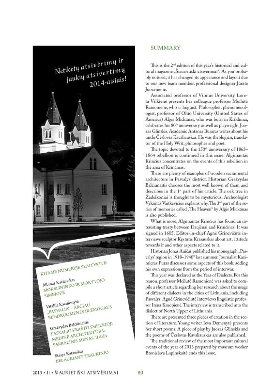 Šiaurietiški atsivėrimai : Pasvalio krašto istorijos ir kultūros žurnalas 2013, nr. 2 (35)
