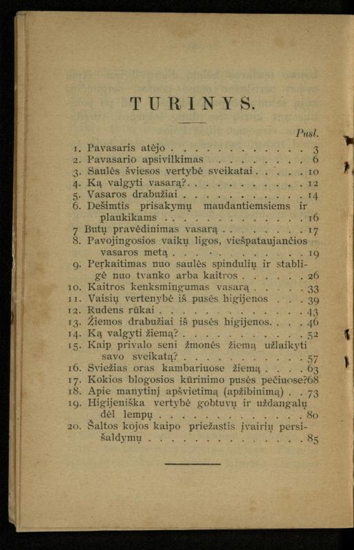 Kaip užsilaikyti pavasarį, vasarą, rudenį ir žiemą / [Otto Gotthilf Traenhart]; pagal d-rą med. L. Volbergą sutaisė d-ras A. Vileišis. – [Vilnius]: [„Vilniaus žinių“ red.], 1906 (Vilnius: „Vilniaus žinių“ sp.). – 91, [1] p.