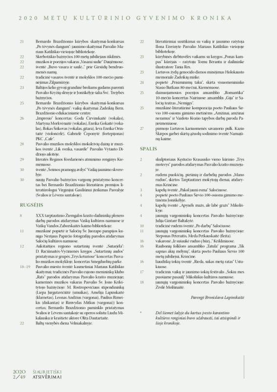 Šiaurietiški atsivėrimai : Pasvalio krašto istorijos ir kultūros žurnalas 2020, nr. 2 (49)