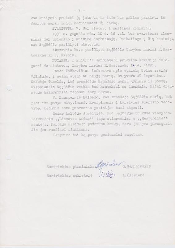 Lietuvos Sajūdžio Pasvalio rajono Tarybos susirinkimo, įvykusio 1991 m. gegužės 9 d., PROTOKOLAS Nr. 11