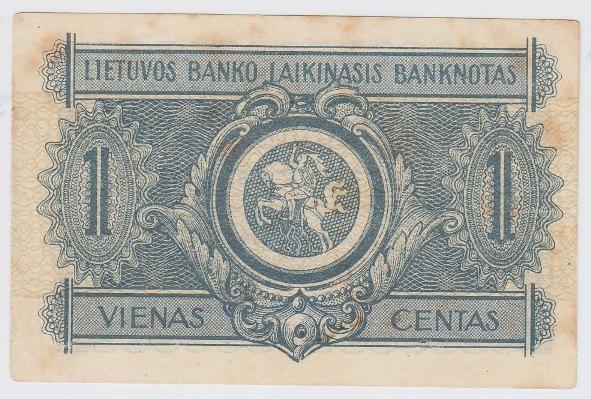 Laikinasis banknotas. 1 centas. 1922 m. rugsėjo 10 d. Lietuva