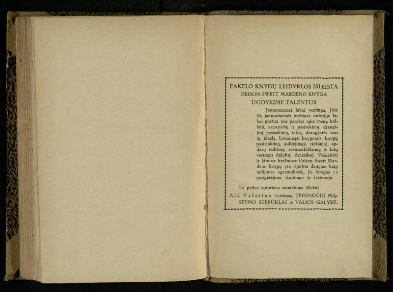 Minties galybė / Orison Swett Marden. – Kaunas: Fakelo leidinys, 1937. – 149, [2] p.
