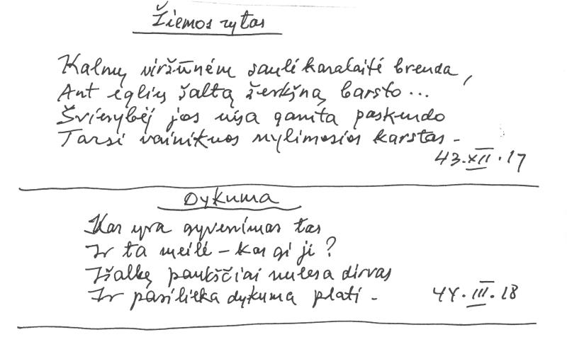 Rašytojo, savaitraščio „Tėviškės Žiburiai“ redaktoriaus Česlovo Senkevičiaus pavieniai eilėraščiai. 1943–1949 m.