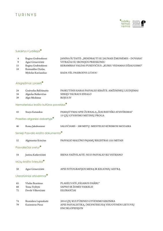 Šiaurietiški atsivėrimai : Pasvalio krašto istorijos ir kultūros žurnalas 2014, nr. 2 (37)