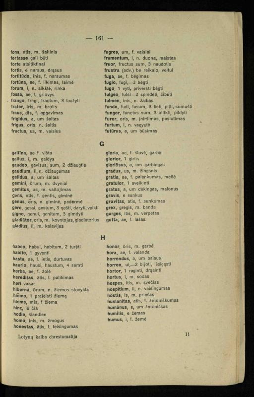 Lotynų kalbos chrestomatija: vidurinėms mokykloms vadovėlis (3-sios ir 4-sios klasės kursas) / K. Kliuksinas. – [Kaunas]: Koper. s-ga „Spaudos fondas“, 1932. – 191 p.