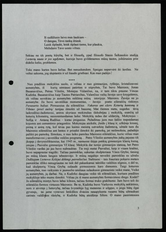 Žurnalisto, literato, vertėjo Kazimiero Pūro rašinys „Pamąstymai ant devyniasdešimtojo gimtadienio slenksčio...“