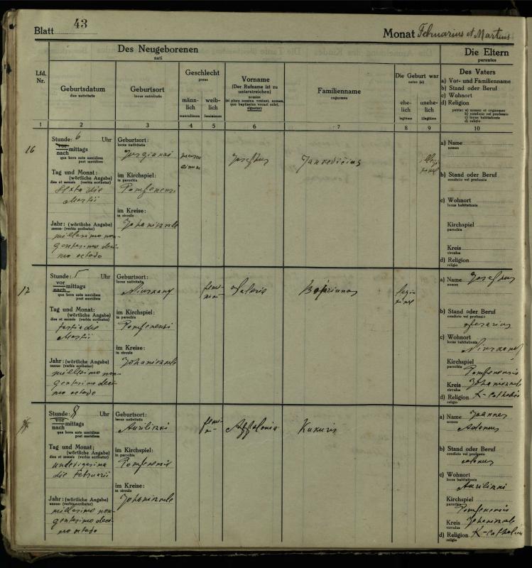 Pumpėnų Romos katalikų parapijos bažnyčios 1916–1921 metų krikšto metrikų knyga