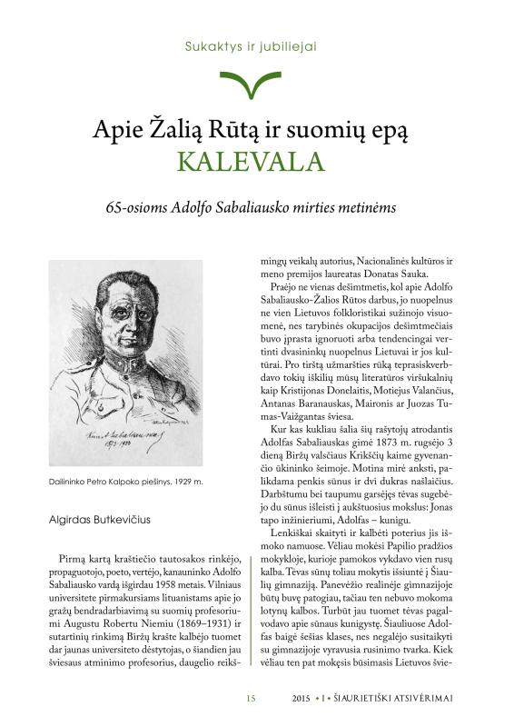 Šiaurietiški atsivėrimai : Pasvalio krašto istorijos ir kultūros žurnalas 2015, nr. 1 (38)