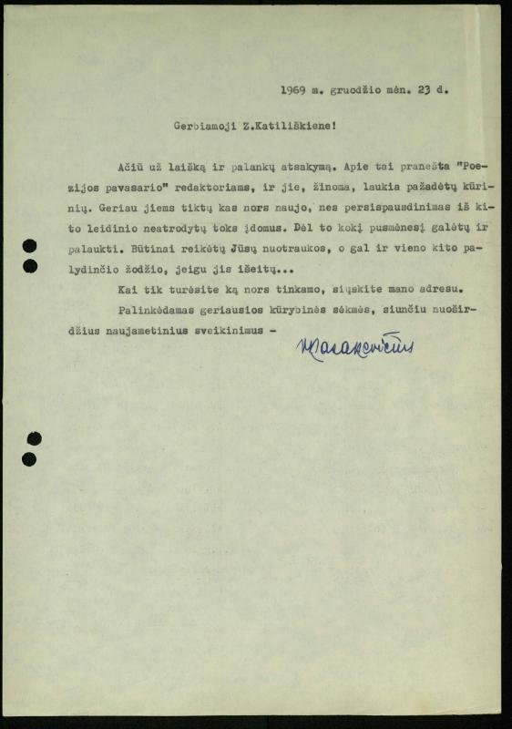 Žurnalisto Vytauto Kazakevičiaus ir rašytojų Mariaus Katiliškio, Zinaidos Nagytės-Katiliškienės korespondencija. 1966–1984 m.