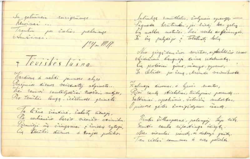 Albino Vaitkaus (Mariaus Katiliškio) eilėraščių sąsiuvinis „Mano žodžiai“. II dal. 1931 m.