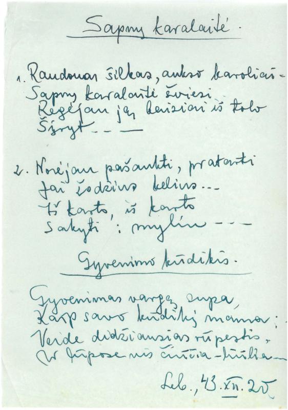 Rašytojo, savaitraščio „Tėviškės Žiburiai“ redaktoriaus Česlovo Senkevičiaus pavieniai eilėraščiai. 1943–1949 m.