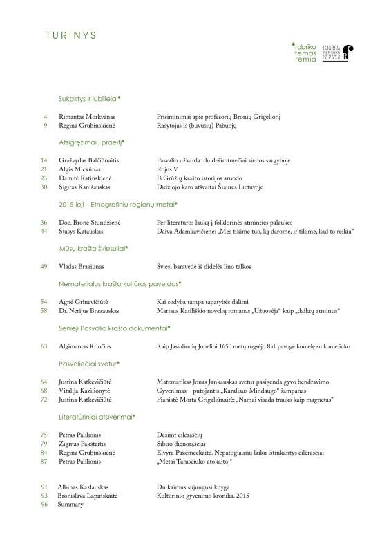 Šiaurietiški atsivėrimai : Pasvalio krašto istorijos ir kultūros žurnalas 2015, nr. 2 (39)