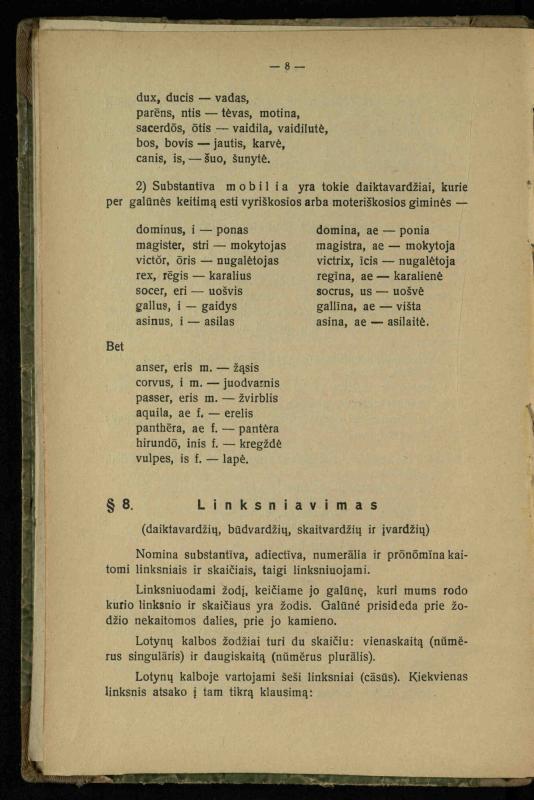 Lotynų kalbos etimologija ir pirmieji sintaksės dalykai: vidurinėms mokykloms vadovėlis (3-sios ir 4-sios kl. kursas) / K. Kliuksinas. – Kaunas: kooperacijos sąjungos „Spaudos fondo“ leidinys, 1932. – 131, [4] p.