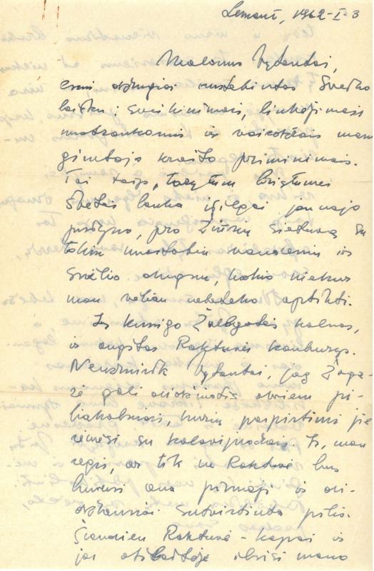 Mariaus Katiliškio 1962 m. sausio 1 d. laiškas sūnėnui Vytautui Vaitkui