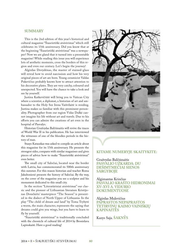 Šiaurietiški atsivėrimai : Pasvalio krašto istorijos ir kultūros žurnalas 2014, nr. 2 (37)