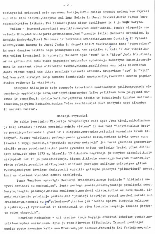 Rašytojo, savaitraščio „Tėviškės Žiburiai“ redaktoriaus Česlovo Senkevičiaus recenzija „Nudžiūvusios šakos žiedai. Susipažinus su leidiniu „Lietuvių egzodo literatūra 1945–1990“