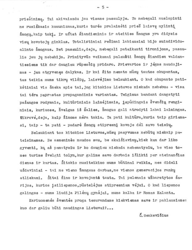 Rašytojo, savaitraščio „Tėviškės Žiburiai“ redaktoriaus Česlovo Senkevičiaus paskaitos „1863 metų sukilimo sudėti kardai“ tekstas