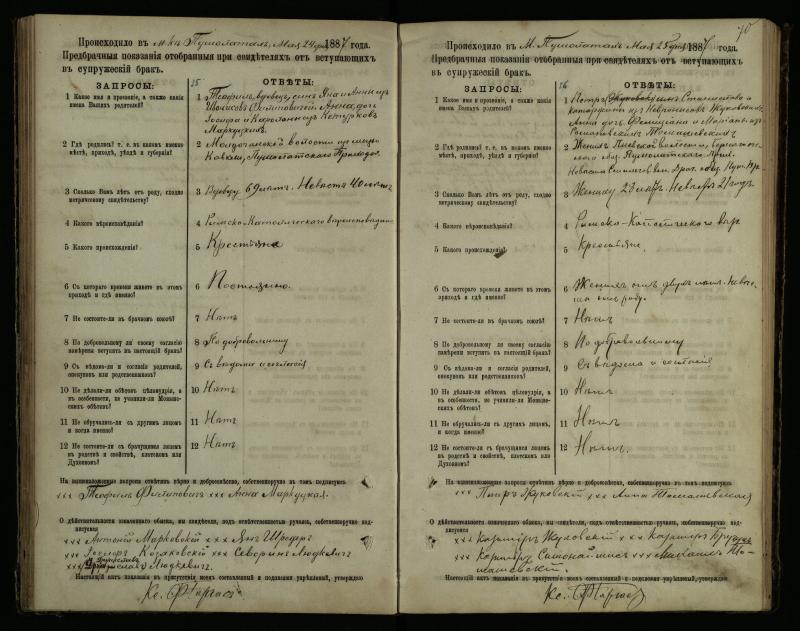 Pušaloto Romos katalikų parapijos bažnyčios 1885–1891 metų priešjungtuvinės apklausos knyga