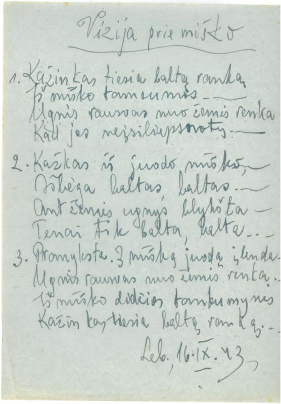 Rašytojo, savaitraščio „Tėviškės Žiburiai“ redaktoriaus Česlovo Senkevičiaus pavieniai eilėraščiai. 1943–1949 m.