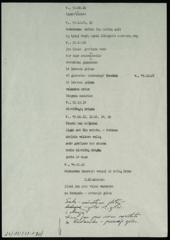 Rankraštis. Vladas Braziūnas. Onai Bluzmienei. 1994 m.