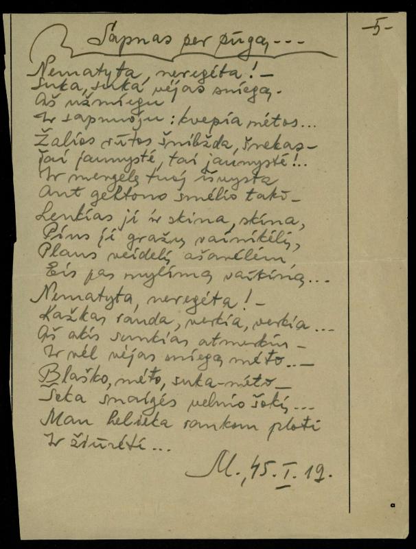 Rašytojo, savaitraščio „Tėviškės Žiburiai“ redaktoriaus Česlovo Senkevičiaus eilėraščiai. 1944–1946 m.