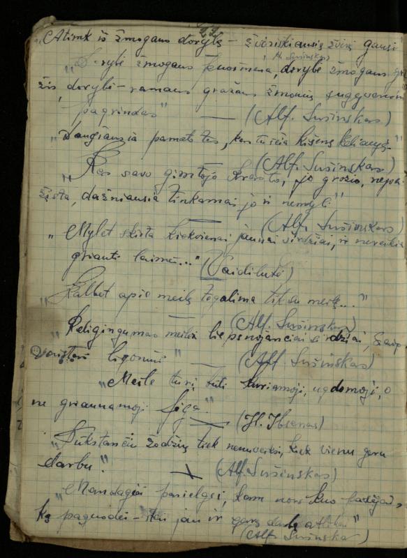 Žurnalisto, literato, vertėjo Kazimiero Pūro sąsiuvinis „Perskaitytų knygų ištraukos, mintys ir mano paties kūryba“
