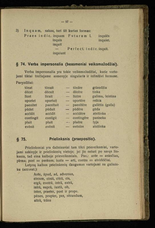 Lotynų kalbos etimologija ir pirmieji sintaksės dalykai: vidurinėms mokykloms vadovėlis (3-sios ir 4-sios kl. kursas) / K. Kliuksinas. – Kaunas: kooperacijos sąjungos „Spaudos fondo“ leidinys, 1932. – 131, [4] p.