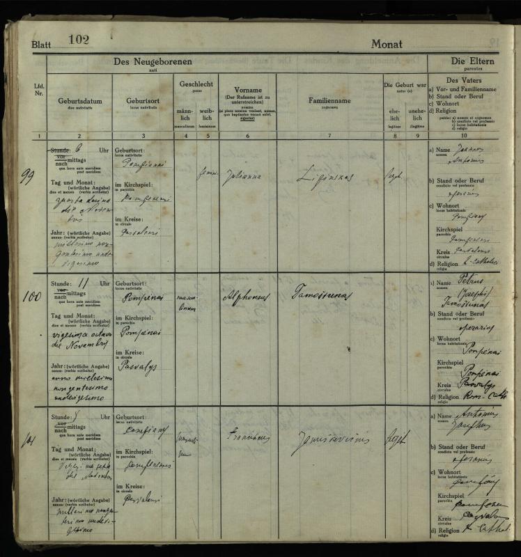Pumpėnų Romos katalikų parapijos bažnyčios 1916–1921 metų krikšto metrikų knyga