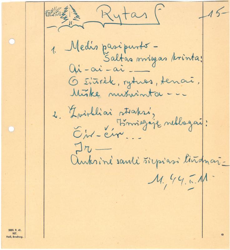 Rašytojo, savaitraščio „Tėviškės Žiburiai“ redaktoriaus Česlovo Senkevičiaus eilėraščiai. 1944–1946 m.