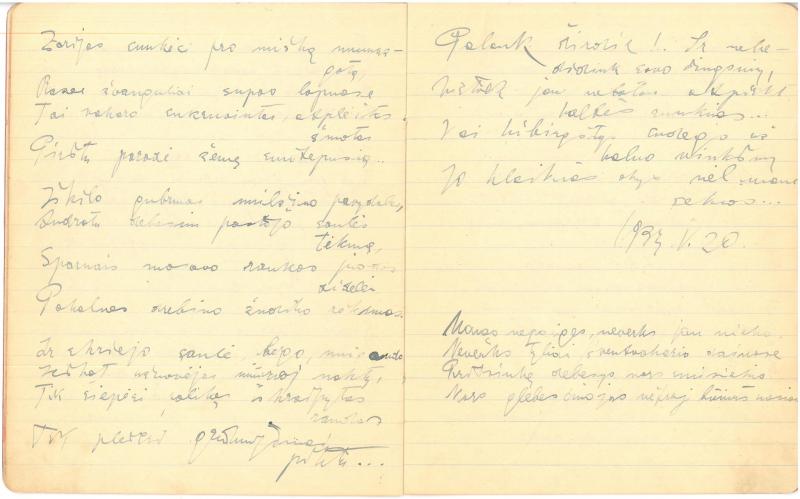Albino Vaitkaus (Mariaus Katiliškio) eilėraščių sąsiuvinis. Pasirinktas slapyvardis – Juodis Danyla. 1933 m.